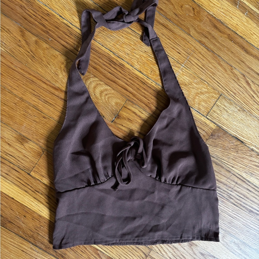 Hollister Brown Halter Tie-Front Crop Top